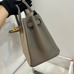 Túi Xách Nữ Hermes Birkin Like Auth Mix 2 Màu Trắng Xám 25cm (2)
