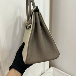 Túi Xách Nữ Hermes Birkin Like Auth Mix 2 Màu Trắng Xám 25cm (2)