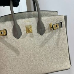 Túi Xách Nữ Hermes Birkin Like Auth Mix 2 Màu Trắng Xám 25cm (2)
