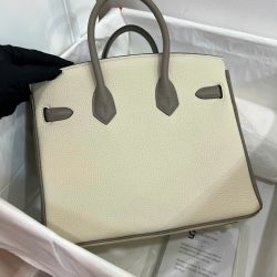 Túi Xách Nữ Hermes Birkin Like Auth Mix 2 Màu Trắng Xám 25cm (2)