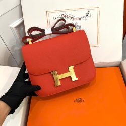 Túi Xách Nữ Hermes Constance Siêu Cấp Màu Cam Khoá Vàng 18cm (2)