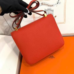 Túi Xách Nữ Hermes Constance Siêu Cấp Màu Cam Khoá Vàng 18cm (2)