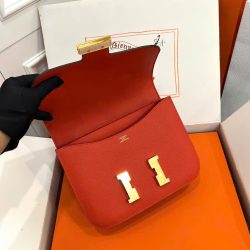 Túi Xách Nữ Hermes Constance Siêu Cấp Màu Cam Khoá Vàng 18cm (2)
