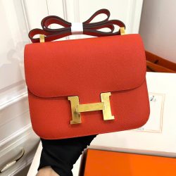 Túi Xách Nữ Hermes Constance Siêu Cấp Màu Cam Khoá Vàng 18cm (2)