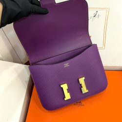 Túi Xách Nữ Hermes Constance Siêu Cấp Màu Tím Khoá Vàng 18cm (1)