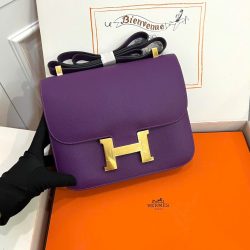 Túi Xách Nữ Hermes Constance Siêu Cấp Màu Tím Khoá Vàng 18cm (1)