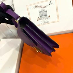 Túi Xách Nữ Hermes Constance Siêu Cấp Màu Tím Khoá Vàng 18cm (1)