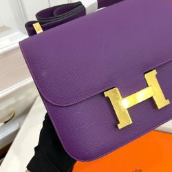 Túi Xách Nữ Hermes Constance Siêu Cấp Màu Tím Khoá Vàng 18cm (1)