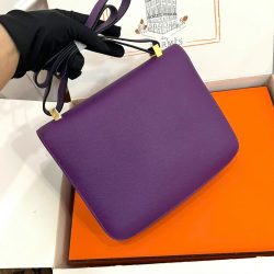 Túi Xách Nữ Hermes Constance Siêu Cấp Màu Tím Khoá Vàng 18cm (1)