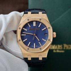 Đồng Hồ Audemars Piguet Rep 11 15510R Royal Oak 50th Anniversary Bọc Vàng Thật Mặt Xanh Blue Dây Da 41mm (1)