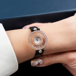 Đồng Hồ Chopard Happy 203857 Replica Cao Cấp Đính Full Kim Cương Moissanite + Bọc Vàng Hồng 36mm (2)