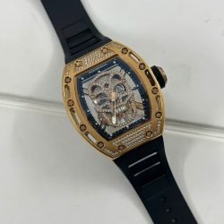 Đồng Hồ Richard Mille Fake Cao Cấp RM052 Rose Gold Skull Đính Đá Dây Cao Su 42mm (2)