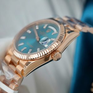 Đồng Hồ Rolex Day-Date Mặt Xanh Lục Lam Chế Tác Bọc Vàng Hồng Xưởng GM 36mm (2)