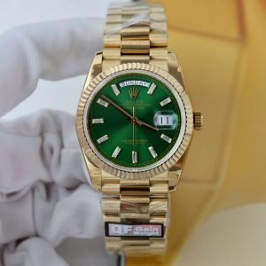 Đồng Hồ Rolex Day-Date Replica 11 Mặt Xanh Lá Cây Mạ Vàng Xưởng QF 36mm (2)
