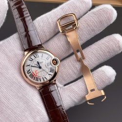 Đồng hồ Cartier nữ dây da máy cơ Automatic Ballon Bleu De WJBB0040 màu nâu xưởng AF 33mm (6)
