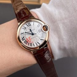 Đồng hồ Cartier nữ dây da máy cơ Automatic Ballon Bleu De WJBB0040 màu nâu xưởng AF 33mm (6)