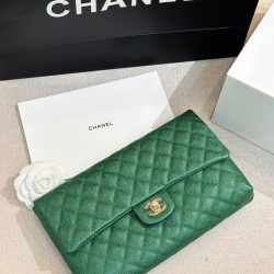 Túi Cầm Tay Chanel Classic Siêu Cấp Màu Xanh Lá Cây 25cm (2)