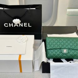Túi Cầm Tay Chanel Classic Siêu Cấp Màu Xanh Lá Cây 25cm (2)
