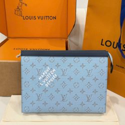Túi Clutch Louis Vuitton Like Auth Họa Tiết Monogram Màu Xanh Dương 26cm (2)