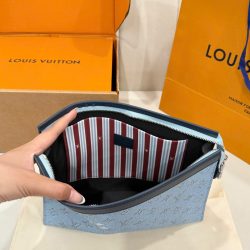 Túi Clutch Louis Vuitton Like Auth Họa Tiết Monogram Màu Xanh Dương 26cm (2)