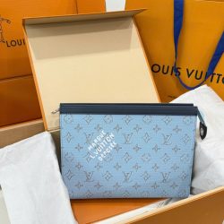 Túi Clutch Louis Vuitton Like Auth Họa Tiết Monogram Màu Xanh Dương 26cm (2)