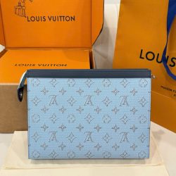 Túi Clutch Louis Vuitton Like Auth Họa Tiết Monogram Màu Xanh Dương 26cm (2)