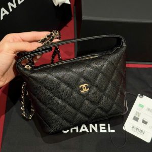Túi Xách Chanel 25C Hobo Siêu Cấp Nữ Da Hạt Màu Đen 21,5x19x5cm (2)