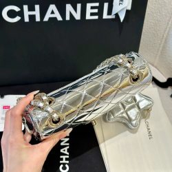 Túi Xách Chanel Nữ Like Auth Màu Bạc Chất Da Bóng 24x19cm (1)