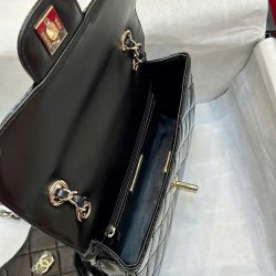 Túi Xách Chanel Nữ Siêu Cấp Màu Đen Chất Da Bóng 24x19cm (2)