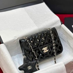 Túi Xách Chanel Nữ Siêu Cấp Màu Đen Chất Da Bóng 24x19cm (2)
