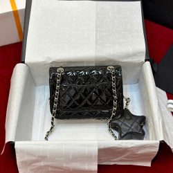 Túi Xách Chanel Nữ Siêu Cấp Màu Đen Chất Da Bóng 24x19cm (2)