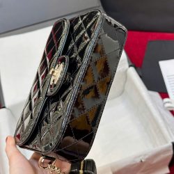 Túi Xách Chanel Nữ Siêu Cấp Màu Đen Chất Da Bóng 24x19cm (2)