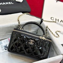 Túi Xách Chanel Vanity Like Auth Nữ Da Bóng Màu Đen 18cm (2)