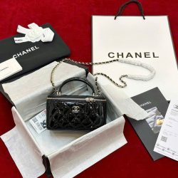 Túi Xách Chanel Vanity Like Auth Nữ Da Bóng Màu Đen 18cm (2)