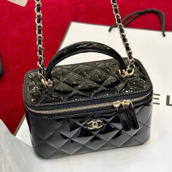 Túi Xách Chanel Vanity Like Auth Nữ Da Bóng Màu Đen 18cm (2)