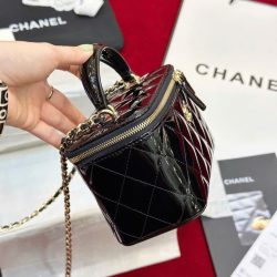 Túi Xách Chanel Vanity Like Auth Nữ Da Bóng Màu Đen 18cm (2)