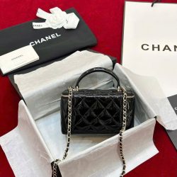 Túi Xách Chanel Vanity Like Auth Nữ Da Bóng Màu Đen 18cm (2)