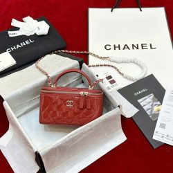 Túi Xách Chanel Vanity Siêu Cấp Nữ Da Bóng Màu Đỏ 18cm (2)