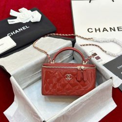 Túi Xách Chanel Vanity Siêu Cấp Nữ Da Bóng Màu Đỏ 18cm (2)
