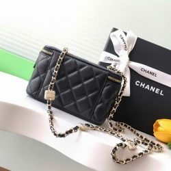 Túi Xách Chanel Vanity Siêu Cấp Nữ Da Cừu Màu Đen 18cm (2)