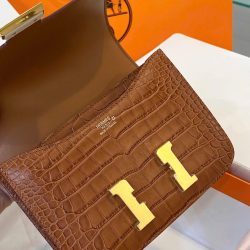 Túi Xách Hermes Constance Siêu Cấp Nữ Màu Nâu Da Cá Sấu 18cm (2)