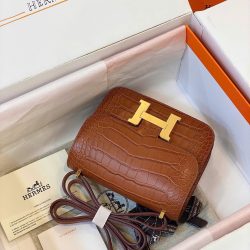 Túi Xách Hermes Constance Siêu Cấp Nữ Màu Nâu Da Cá Sấu 18cm (2)