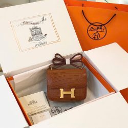 Túi Xách Hermes Constance Siêu Cấp Nữ Màu Nâu Da Cá Sấu 18cm (2)