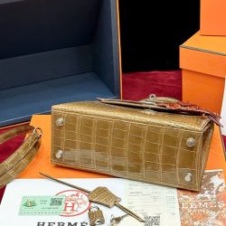 Túi Xách Hermes Kelly Replica 11 Da Cá Sấu Nhập Khẩu Màu Nâu 20cm (2)