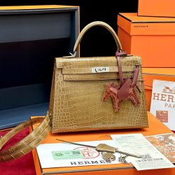 Túi Xách Hermes Kelly Replica 11 Da Cá Sấu Nhập Khẩu Màu Nâu 20cm (2)