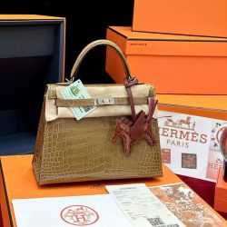 Túi Xách Hermes Kelly Replica 11 Da Cá Sấu Nhập Khẩu Màu Nâu 20cm (2)