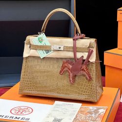 Túi Xách Hermes Kelly Replica 11 Da Cá Sấu Nhập Khẩu Màu Nâu 20cm (2)
