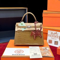 Túi Xách Hermes Kelly Replica 11 Da Cá Sấu Nhập Khẩu Màu Nâu 20cm (2)