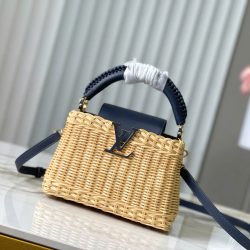 Túi Xách Louis Vuitton LV Capucines Like Auth Chất Liệu Mây Tre Phối Da Màu Xanh Than 21cm (2)