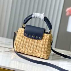 Túi Xách Louis Vuitton LV Capucines Like Auth Chất Liệu Mây Tre Phối Da Màu Xanh Than 21cm (2)